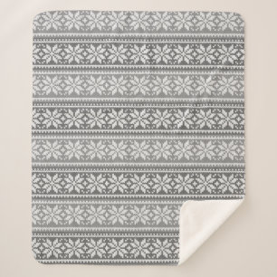 Cobertor Sherpa Padrão de Suéter de Neve Faux Knit Branco da Cinza