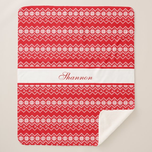 Cobertor Sherpa Padrão De Suéter Vermelho E Branco Personalizado (Frente)