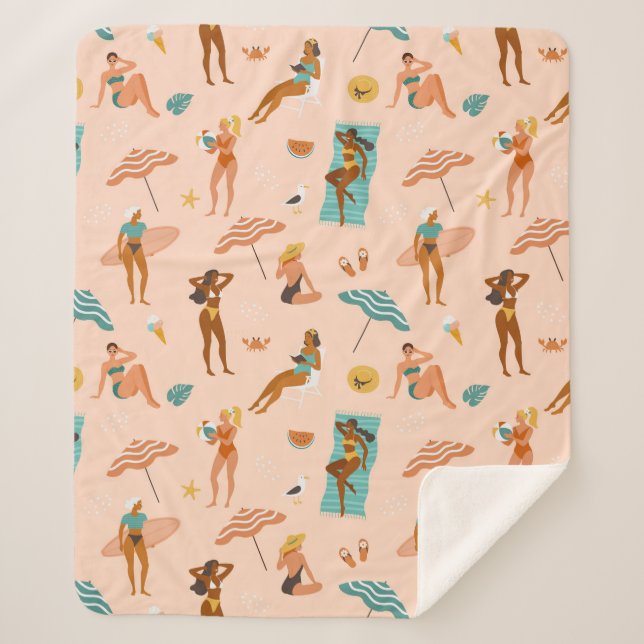 Cobertor Sherpa Padrão de Sunbathers de Praia (Frente)