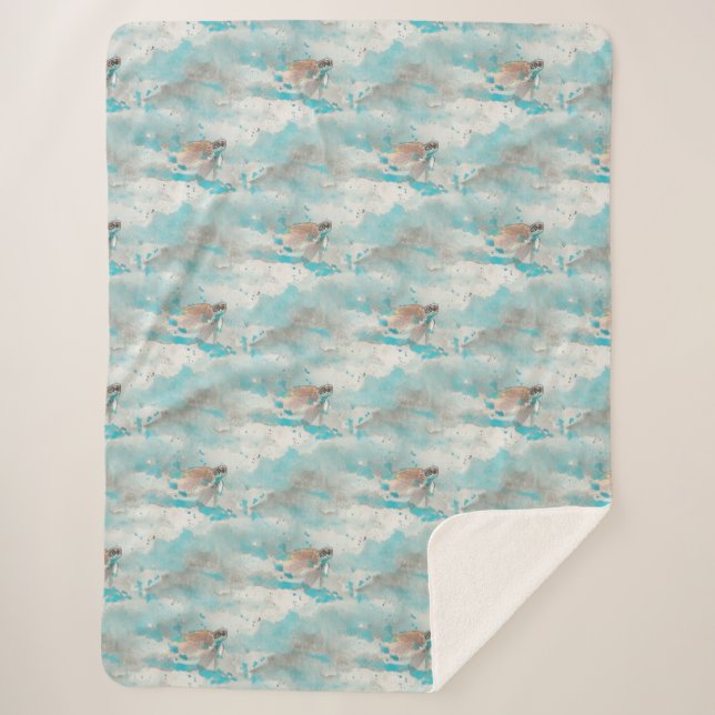 Cobertor Sherpa Padrão de Tartaruga Marinha Azul do Oceano Náutico (Frente)