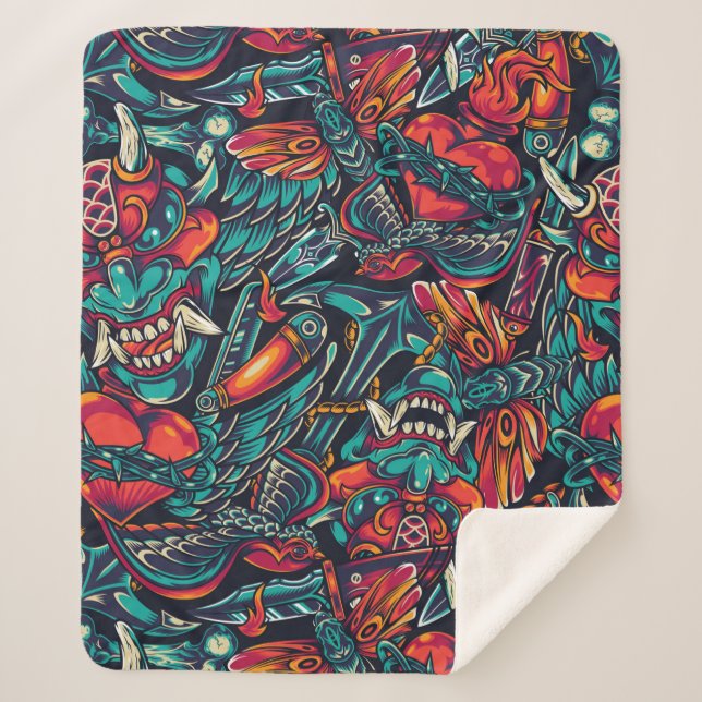 Cobertor Sherpa Padrão de tatuagem retrorreflectora (Frente)