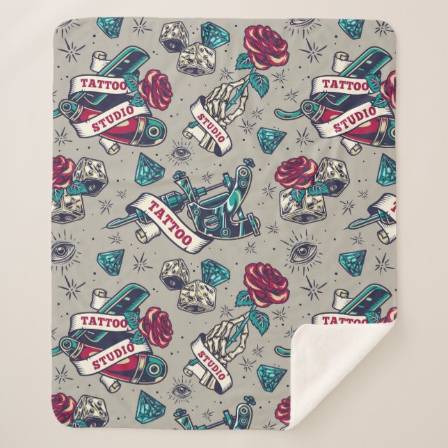 Cobertor Sherpa Padrão de tatuagem retrorreflectora (Frente)