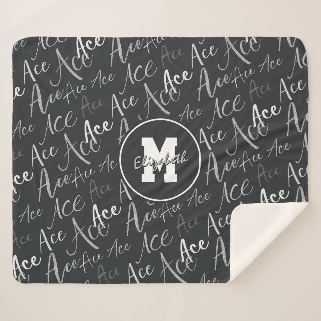 Cobertor Sherpa padrão de texto Ace de tênis de vôlei (Frente (Horizontal))