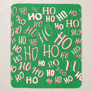 Cobertor Sherpa Padrão de texto de Natal HO HO HO branco verde ver