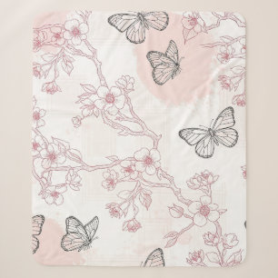 Cobertor Sherpa Padrão de Toile de Borboleta Botânica Vintage (8)