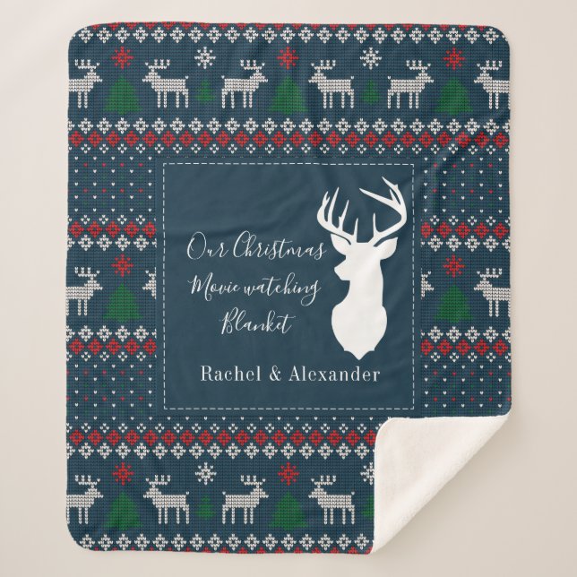 Cobertor Sherpa Padrão de tricô de Natal personalizado (Frente)