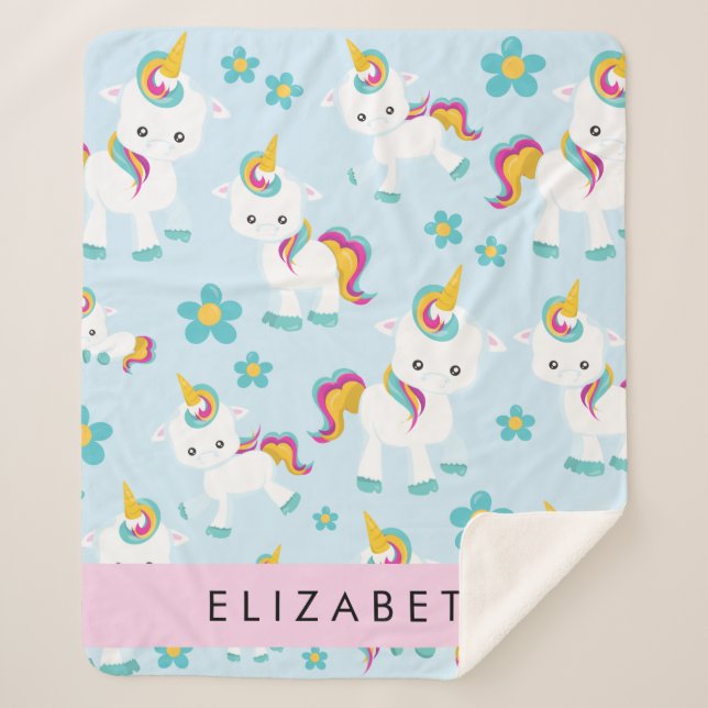 Cobertor Sherpa Padrão De Unicórnios, Unicórnios Bonitos, Seu Nome (Frente)