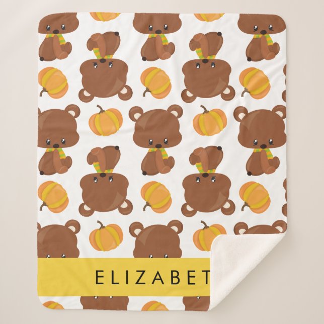 Cobertor Sherpa Padrão De Ursos, Ursos Bonitos, Abóbora, Seu Nome (Frente)
