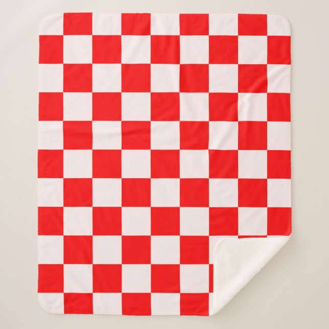 Cobertor Sherpa Padrão de Verificação Vermelho e Branco (Frente)