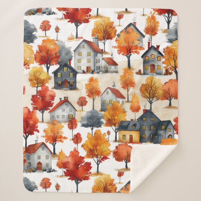 Cobertor Sherpa Padrão de Vila Rustic Watercolor (Frente)