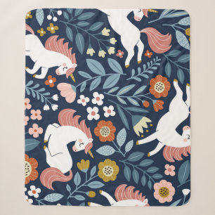 Cobertor Sherpa Padrão de Vintagem Floral de Unicórnios Cutos