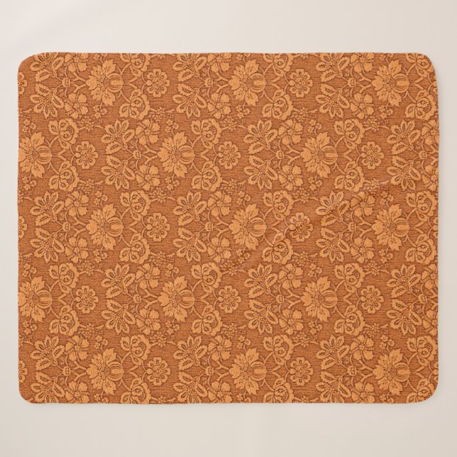 Cobertor Sherpa Padrão de wallpaper do Damask Laranja (Frente (Horizontal))