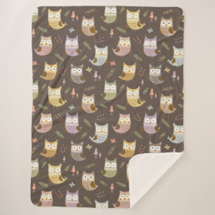 Cobertor Sherpa Padrão de Woodland Owl, Crianças Brown