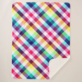 Cobertor Sherpa Padrão de Xadrez Funky Rainbow Grande Sherpa Blank
