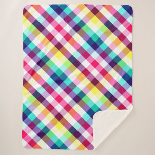 Cobertor Sherpa Padrão de Xadrez Funky Rainbow Grande Sherpa Blank