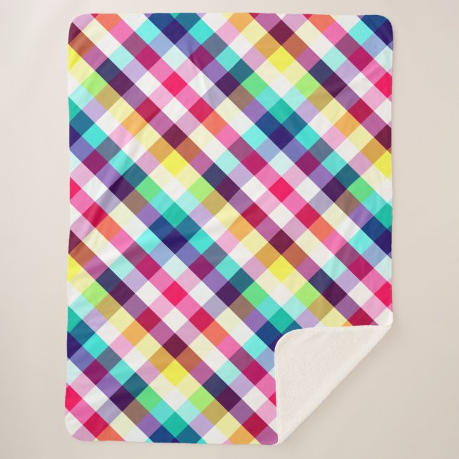 Cobertor Sherpa Padrão de Xadrez Funky Rainbow Grande Sherpa Blank (Frente)