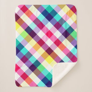 Cobertor Sherpa Padrão de Xadrez Funky Rainbow Pequeno Sherpa Blan