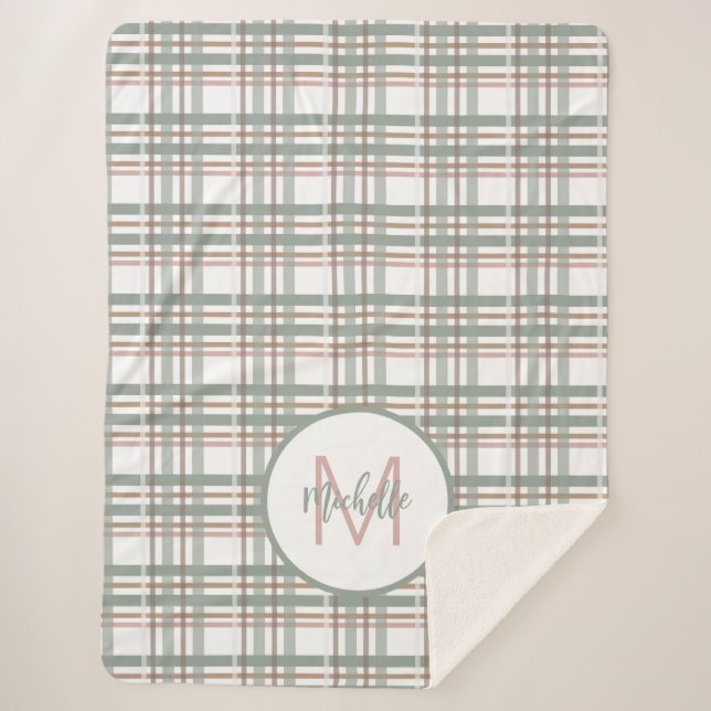 Cobertor Sherpa Padrão de Xadrez Rosa do Sage Inicial do Nome do M (Frente)