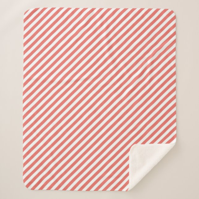 Cobertor Sherpa Padrão diagonal de listras rosa e branco (Frente)