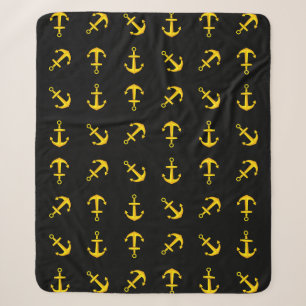 Cobertor Sherpa Padrão do conjunto de âncoras do Ouro de desenho