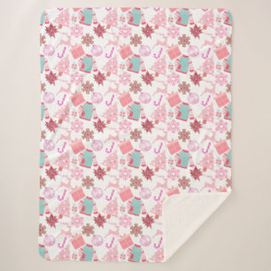 Cobertor Sherpa Padrão do Enfeites de natal rosa 02