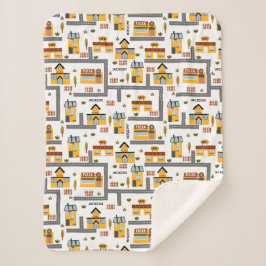 Cobertor Sherpa Padrão do Mapa da Cidade para Crianças Amarelo e C