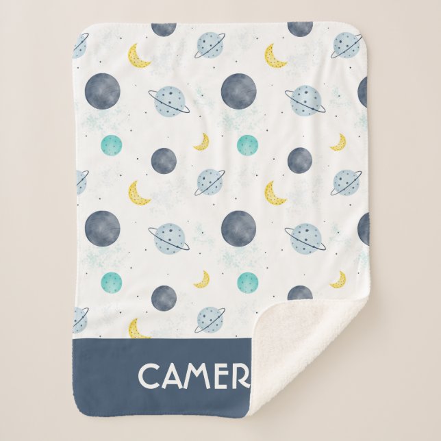 Cobertor Sherpa Padrão do Planeta Espacial Azul de Cores Aquáticas (Frente)
