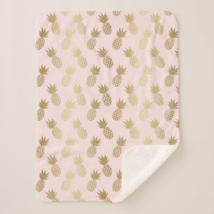 Cobertor Sherpa Padrão Dourado de abacaxi