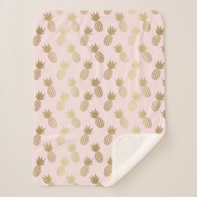 Cobertor Sherpa Padrão Dourado de abacaxi (Frente)