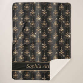 Cobertor Sherpa Padrão Dourado de Chandelier Sparkle Preto