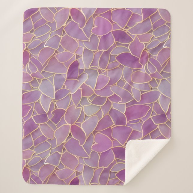 Cobertor Sherpa Padrão Dourado e roxo de folhas (Frente)