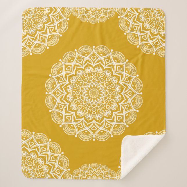 Cobertor Sherpa Padrão Elegante Amarelo-Amarelo Boho Mandala (Frente)