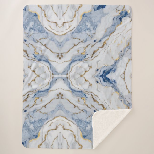 Cobertor Sherpa Padrão elegante de granito branco de ouro azul (Frente)