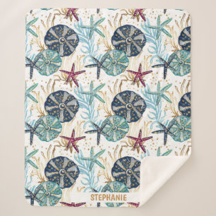 Cobertor Sherpa Padrão Elegante de Tesouros Azuis e Dourados do Oc