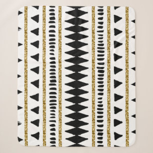 Cobertor Sherpa Padrão Étnico Dourado negro