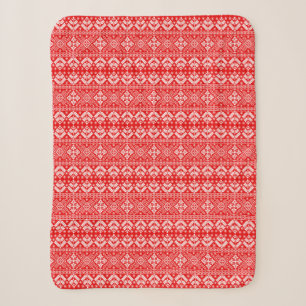 Cobertor Sherpa Padrão Fair Isle de Natal Vermelho e Branco