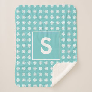 Cobertor Sherpa Padrão Floral Abstrato Moderno Monogramado Aqua