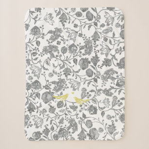 Cobertor Sherpa Padrão Floral Amarelo Cinza Branco Casa de Campo
