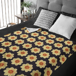 Cobertor Sherpa Padrão Floral Amarelo Dahlia em Preto