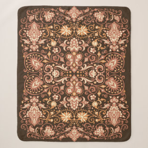 Cobertor Sherpa Padrão Floral Árabe Invisível. Estilo Art Deco