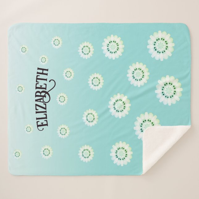 Cobertor Sherpa Padrão Floral Azul-Claro Personalizado (Frente (Horizontal))