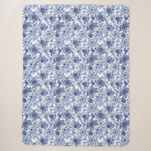 Cobertor Sherpa Padrão Floral Azul de Aquarela