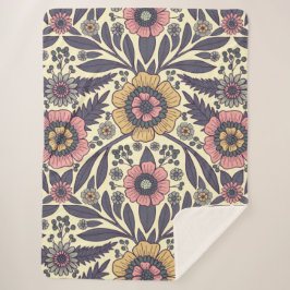 Cobertor Sherpa Padrão Floral Azul e Rosa Incolor