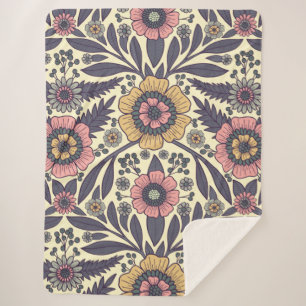 Cobertor Sherpa Padrão Floral Azul e Rosa Incolor