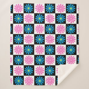 Cobertor Sherpa Padrão Floral Azul-Rosa Geométrico