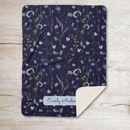 Cobertor Sherpa Padrão Floral Azul Roxo Lindas Flores Silvestres