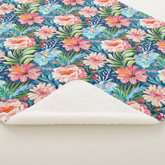 Cobertor Sherpa Padrão Floral Bonito de Flores de Verão Tropical