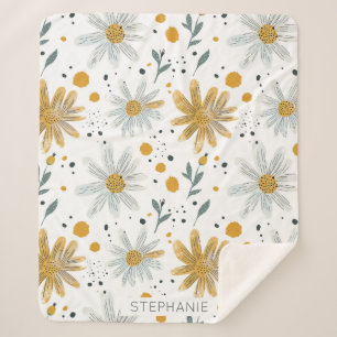 Cobertor Sherpa Padrão Floral Branco e Amarelo