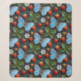 Cobertor Sherpa Padrão Floral com Borboletas Azuis Morpho