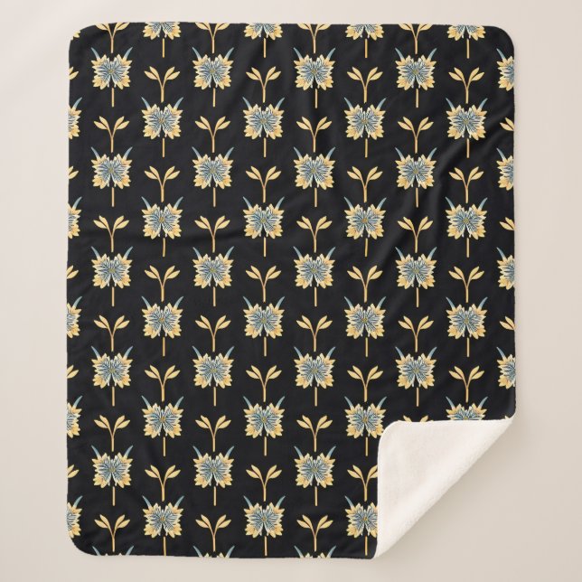 Cobertor Sherpa Padrão Floral Com Flores Amarelas (Frente)